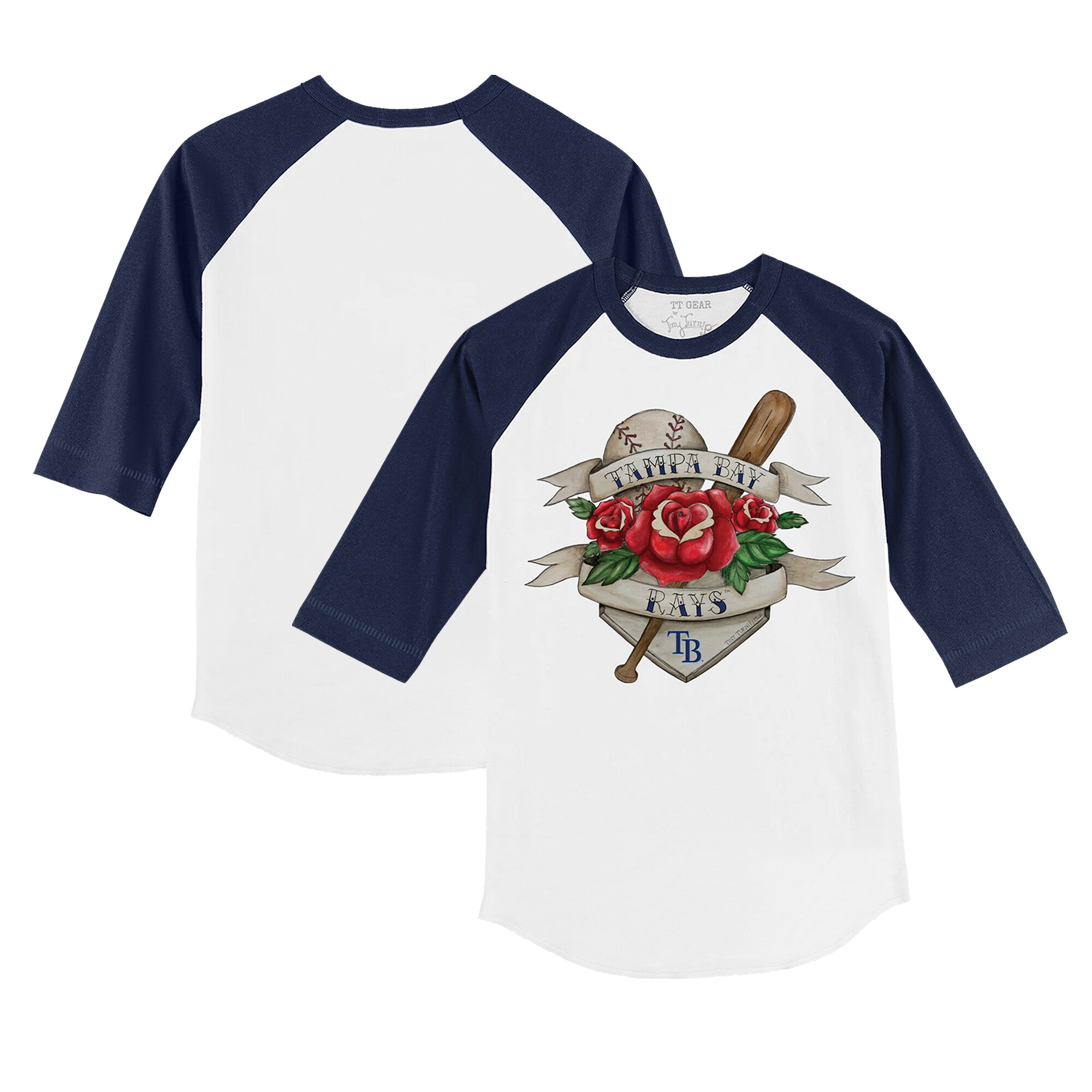 Youth Tampa Bay Rays Tiny Turnip White/Navy Tattoo Rose 3/4-Sleeve Raglan T-Shirt