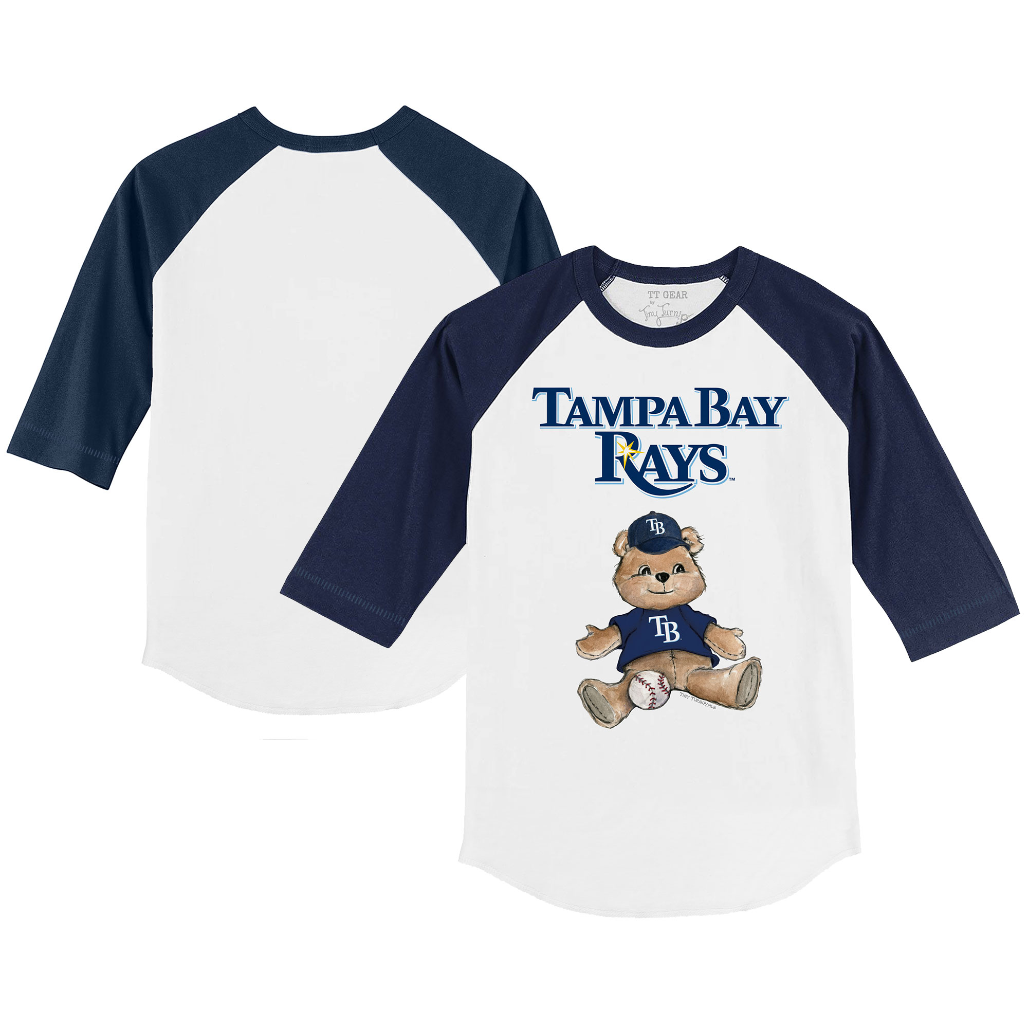 Youth Tampa Bay Rays Tiny Turnip White/Navy Teddy Boy 3/4-Sleeve Raglan T-Shirt