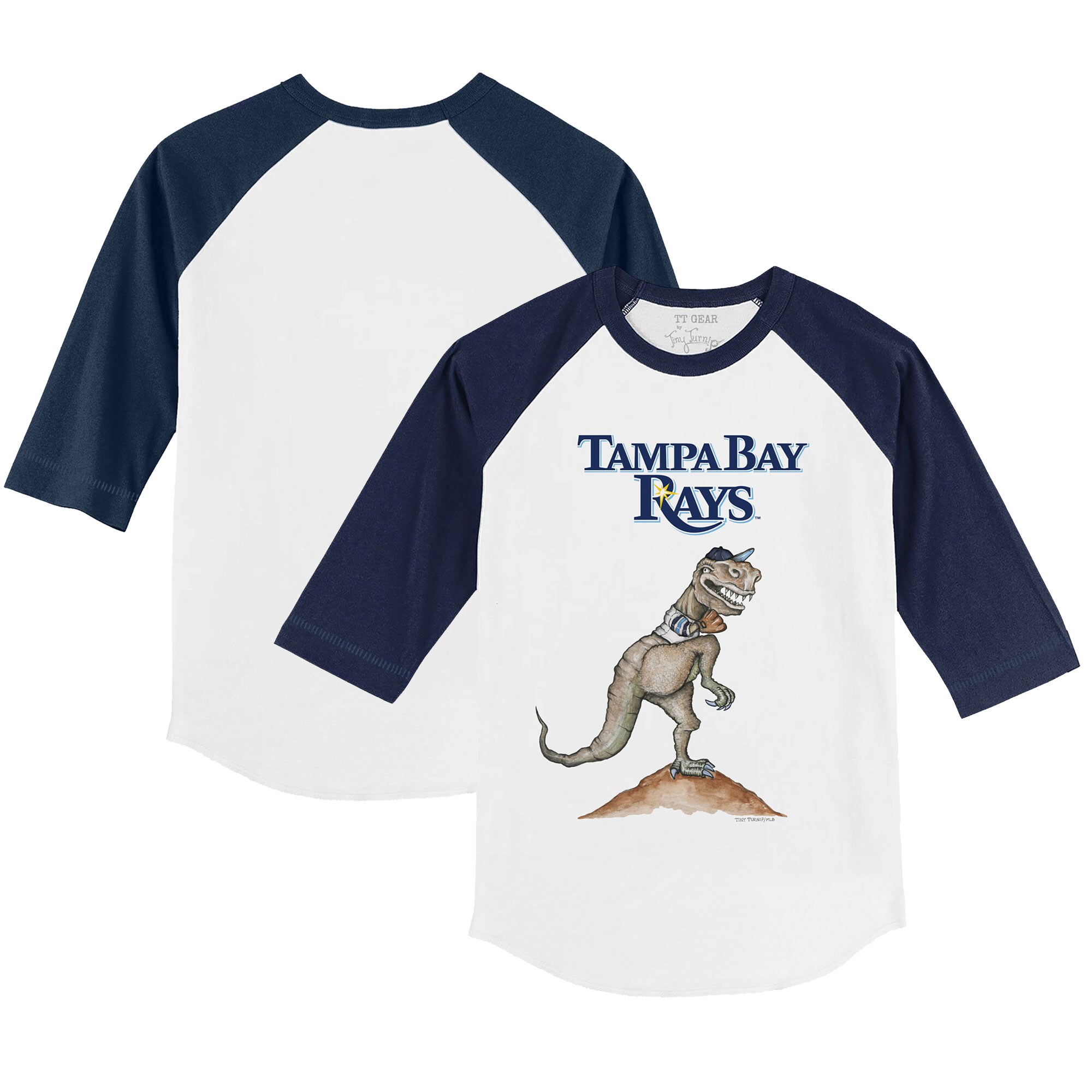Youth Tampa Bay Rays Tiny Turnip White/Navy TT Rex 3/4-Sleeve Raglan T-Shirt
